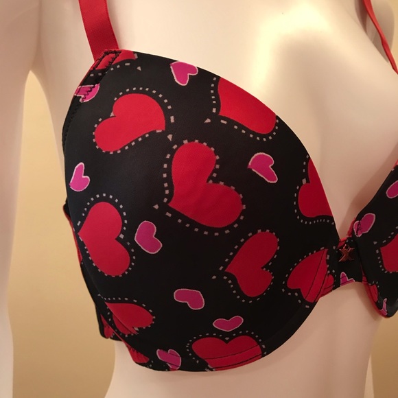 Fredericks of Hollywood Sexy Push Up Bra 34DD Black Red Pink Hearts Underwire - Picture 4 of 15